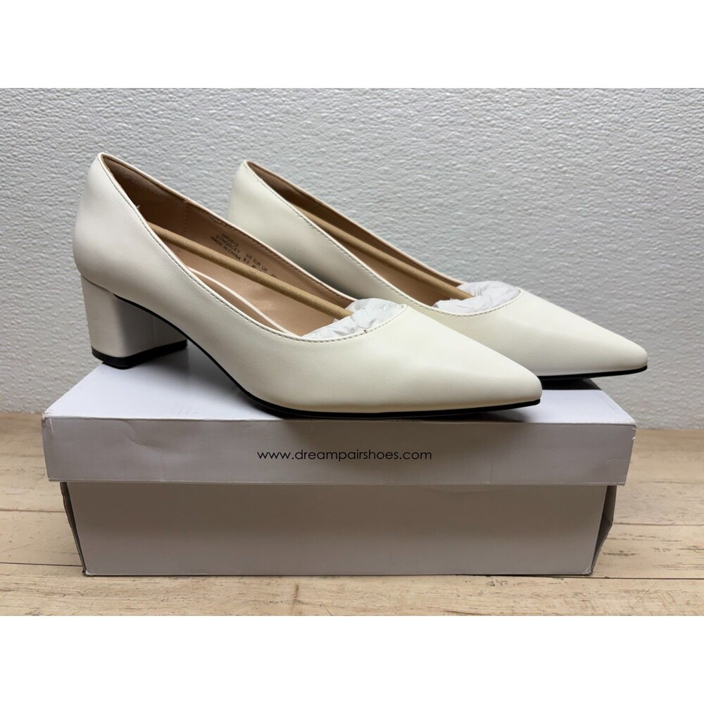 Dream Paris Womens Block Heel Classic White Pointed Toe Shoes Size: 8